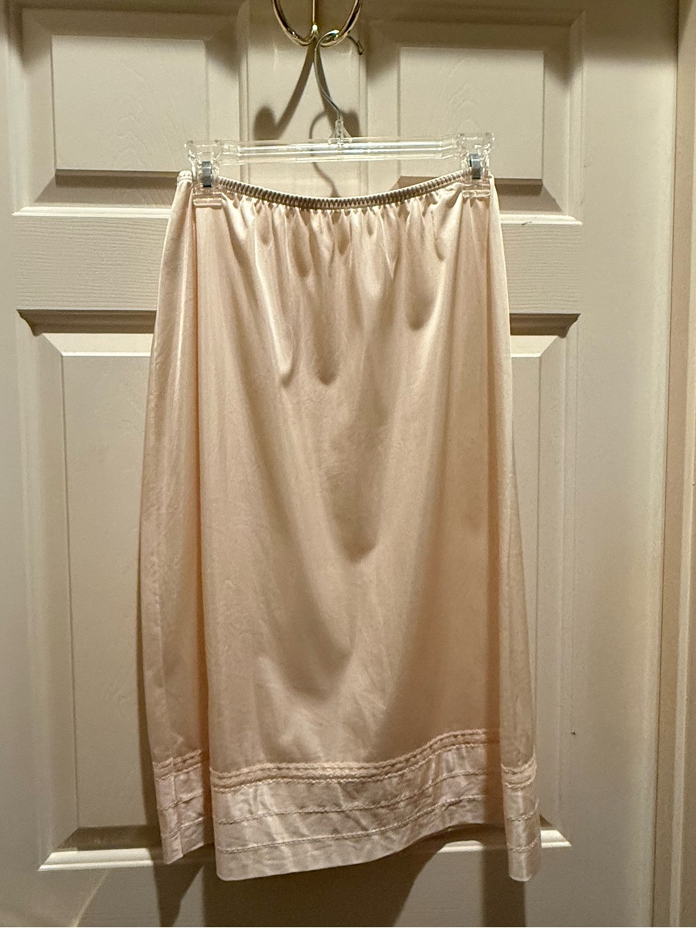Classic Cream Blush Half Slip with satin adjustable hem ,Elastic Waist in Tall